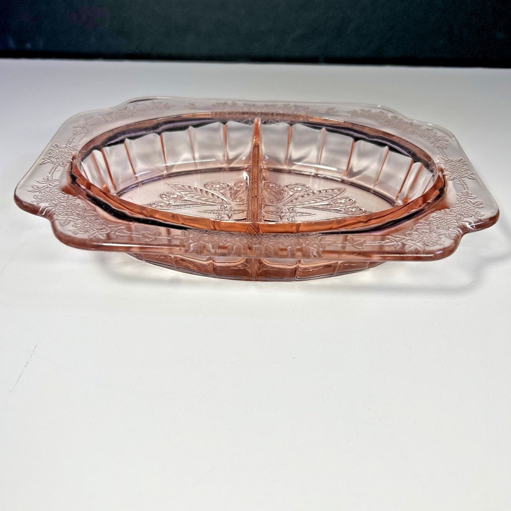 Vintage Jeannette Adam Pink Depression Glass Oval Divided Relish Dish